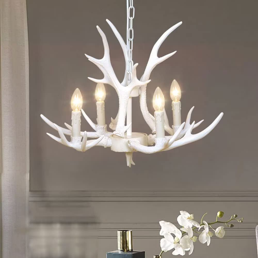 Lustre corne de cerf compact en résine, solution d'éclairage rustique petit salon