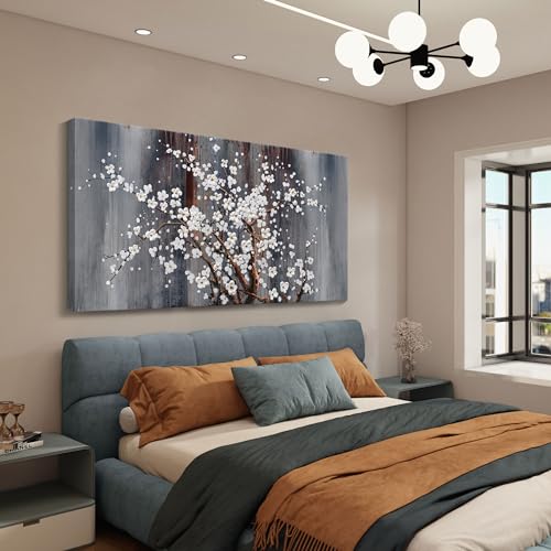 Image of AJAZIKO Plum Blossom Canvas Wall Art Brown Wall Decor Living Room Bedroom Pictures for Over Bed Framed Artwork for Wall Modern Canvas Paintings for Decorations Office Decor