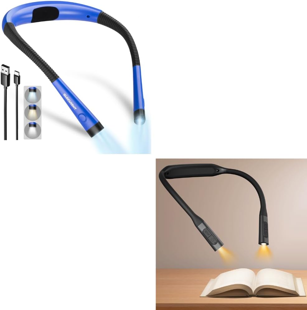 Glocusent 1 Pack Book Light 1 Pack Ergonomic Neck Light 1200mAh for 100Hrs Runtime Reading Lights
