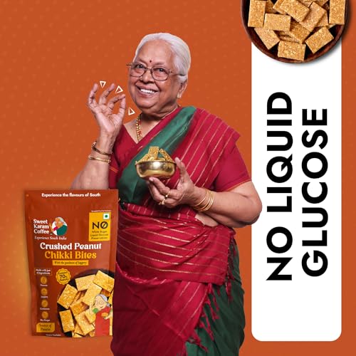 Image of Sweet Karam Coffee Crushed Peanut Chikki Bites - 150g | No White Sugar or Preservatives | Jaggery Sweetened | Protein & Fiber Rich Gajak | Healthy Indian mithai Snack (Pack of 3)
