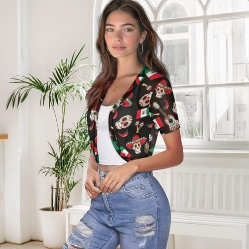 Image of Womens Short Sleeve Bolero Shrug Open Front Knit Cropped Cardigan Shoulder Cover for Dress Cute Casual Knit Cover Up