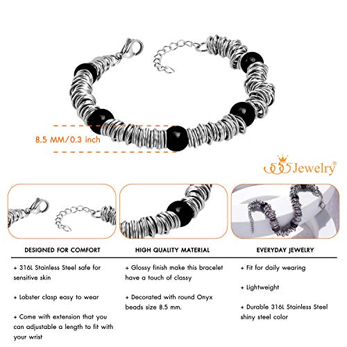 Image of 555Jewelry Stainless Steel Extendable Charm Discs & Beads Bracelet for Women