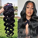 Zezejenhu 3 Bundles Human Hair Body Wave Brazilian Hair Body Wave 3 Bundles 16 18 20 Inch Hair Extensions for Black Women Natural Black Color