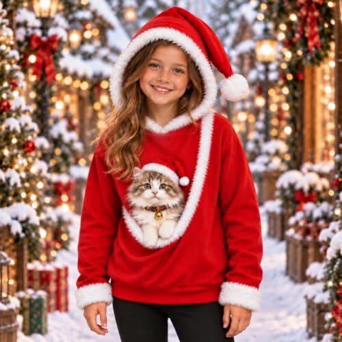 ZRBYWB Christmas Pet Pouch Hoodie Girl Faux Fur Trim Pet Carrying Pullover - image 4
