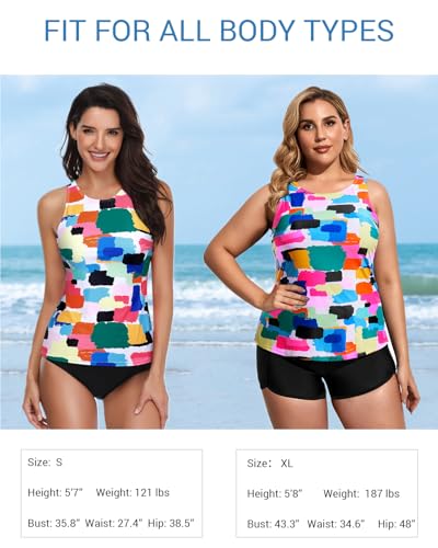 image for Holipick Multicoloured High Neck Tankini Top Bathing Suit Tops for Wom