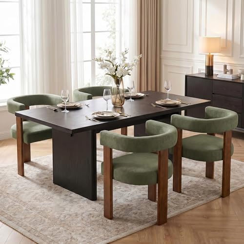 Usaint Wooden Barrel Dining Chairs Set of 4 with Walnut Wood Legs and Arm