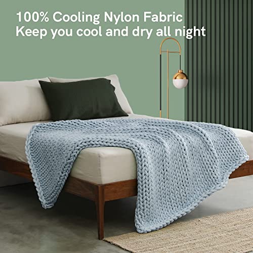 YnM Cooling Weighted Blanket, Handmade Chunky Yarn Knitted Design, Temperature Regulating and Breathable, Machine Washable Throw for Sleep or Home Decor (Azure Blue, 80x87 Inch, 25lbs)