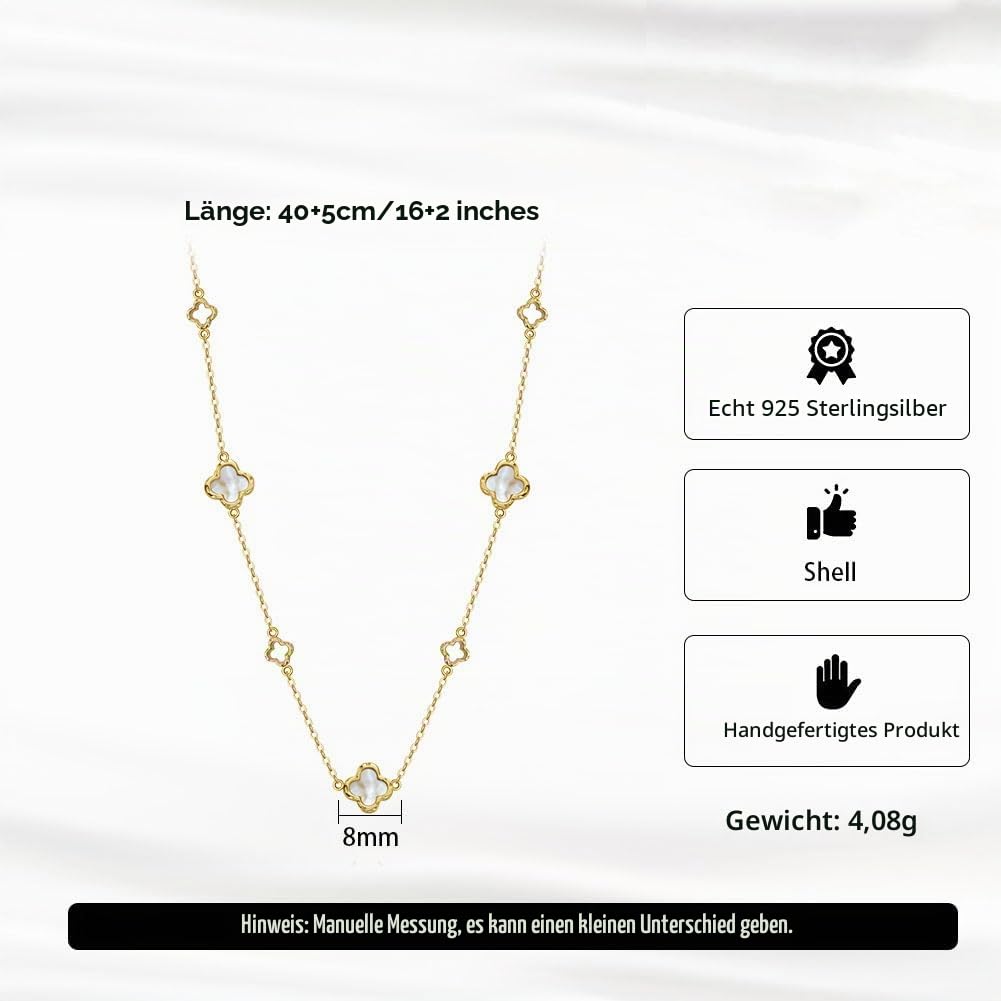 Sterling Silber Perlmutt Halskette 14K vergoldete Klee Halskette für Frauen Vier Blatt Klee Halskette Blume Glück Anhänger Zierliche Schmuck Geschenke