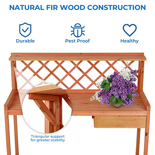 image for Lawnion Garden Potting Bench, Wooden Planting Table with Wheels, Outsi