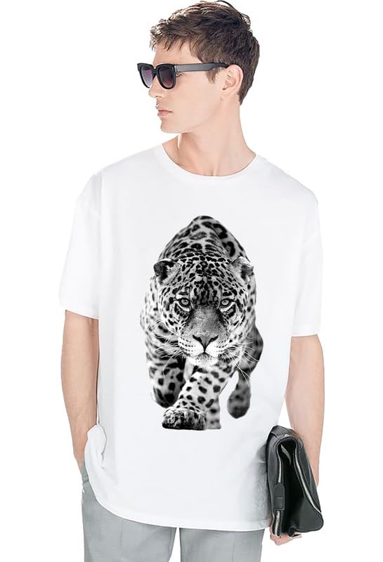 EPIKO Fierce Leopard Print Graphic T-Shirt for Men | Animal Print StreetwearT-Shirt for Men White 1