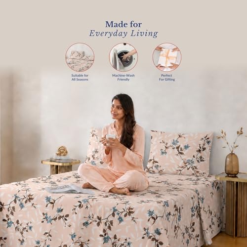 Image of Jaipur Weaves Bedsheet King Size 100% Pure Cotton Bed Sheet with 2 Pillow Covers, 240 TC Premium Bedding Set, Super Soft Cozy (Spring Tulips Pink, Super King)