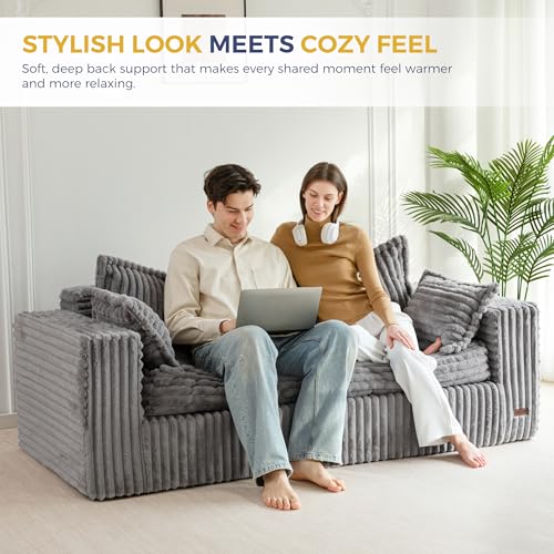 Image of MAXYOYO 76 inch Bean Bag Sofa Couch, Loveseat Boneless Couch in a Box, Upholstered Small Mini Sofa with Deep Seating for Living Room Bedroom Apartment, No Assembly, Dark Grey