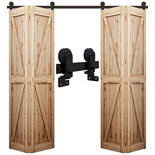 WOLFBIRD 5FT/1.5M Rail Porte Coulissante Pliante Kit Roulette Suspendue Systeme de porte...