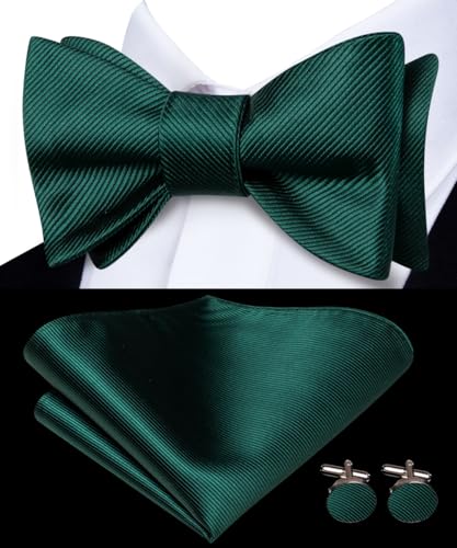 Image of Dubulle Self Tie Bow Ties and Lapel Pin for Men Paisley Solid Mens Bowtie and Handkerchief Cufflinks Set Wedding