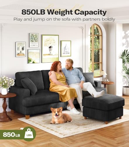 Image of Kidirect 87in Corduroy Couch, 3 Seater Sofa, Sofas & Couches, Black Couch