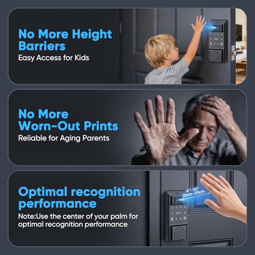 MYPIN Smart Door Lock with Palm Print & Facial Recognition & App Control, Auto-Lock, Doorbell Chime, Touch Keypad, Interior Deadbolt – Keyless Entry Electronic Lock for Home Security - Image 5