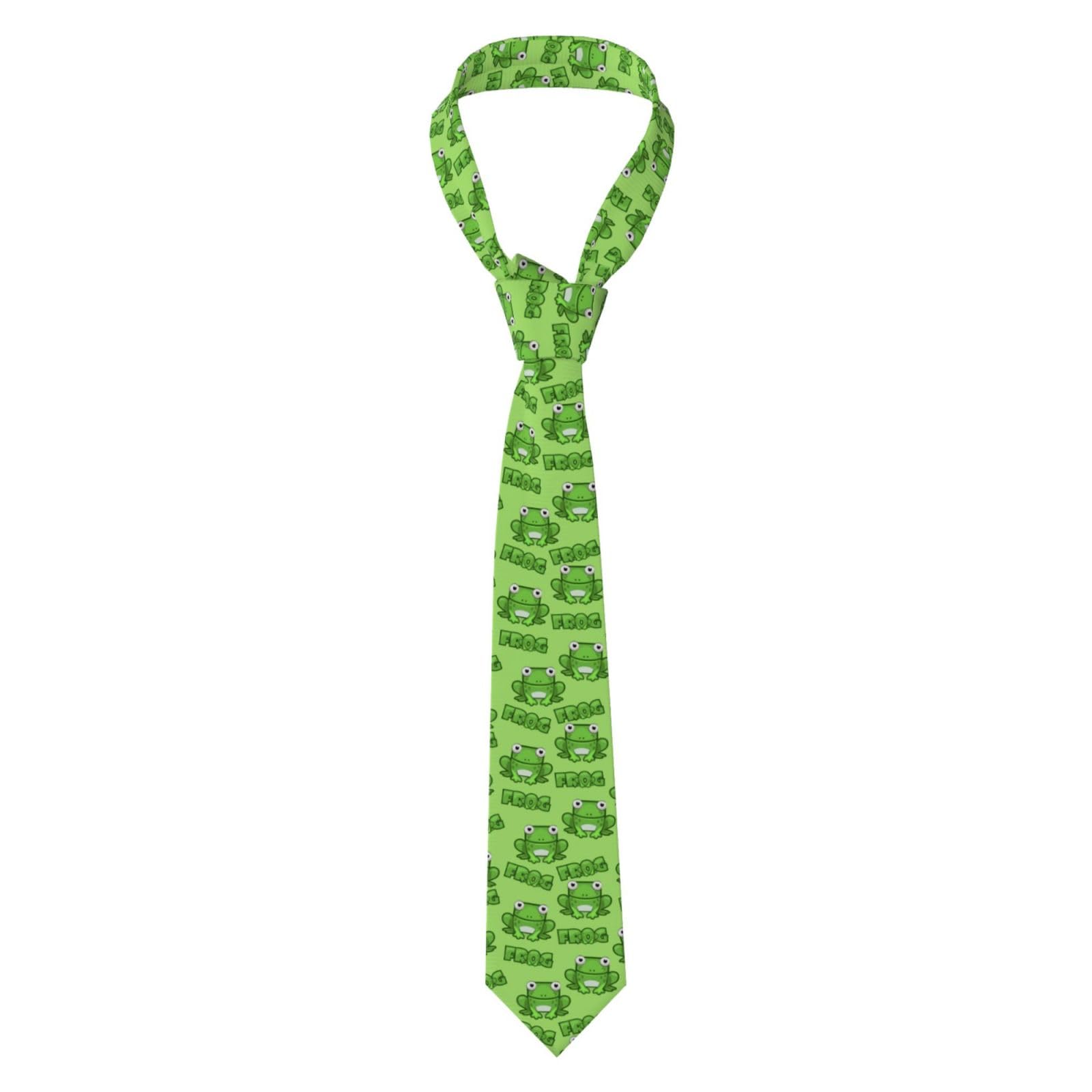 Faqrtiv Men's Black Necktie Cute Frog Classic Silk Tie Neck Ties Classic Design Satin Print Tie Formal Neckties For