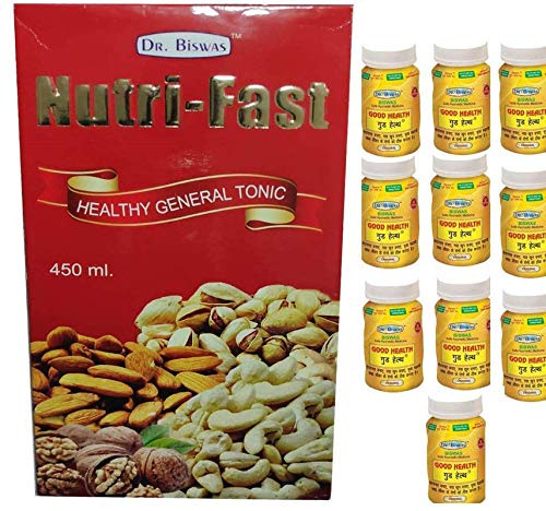 Dr. Biswas Ayurvedic Good Health 50 Capsules (Pack of 10) with Nutri-Fast Healthy General Tonic, 450 ml
