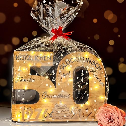 YUNLI Holz-Schild Gästebuch, 50 Geburtstag Frauen & Männer, 50 Geburtstag Jubiläum, 2026 Holzschild Gästebuch Geburtstag als Personalisierbares Geschenk, Deko Zahlen 50 Jahre mit Jahreszahlen