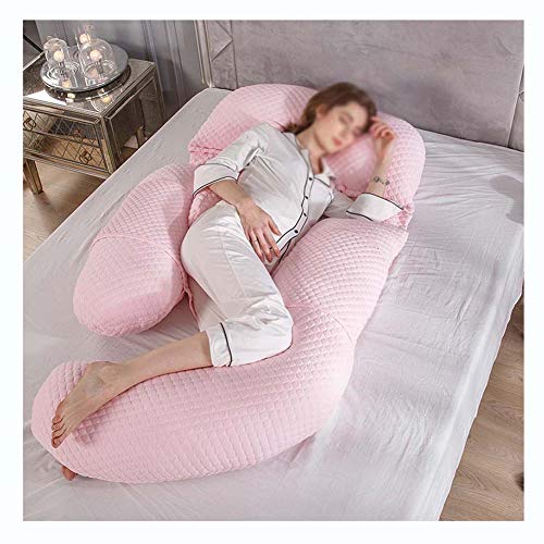 Desmontable Almohada En Forma De G para Mujer Embarazada De Costado, Extraíble, Multifuncional, Soporte De Cintura, Cómoda, Ergonómica, Almohada Larga De Maternidad ,Rosado6,80x175cm
