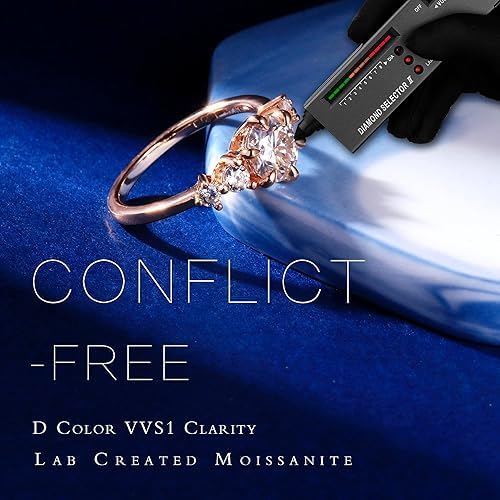 Round 5-Stone Moissanite Engagement Rings for Women, 1.2ct D Color VVS1 Clarity Lab Created Diamond Wedding Rings 14K White/Yellow/Rose Gold Vermeil Moissanite Anniversary Rings