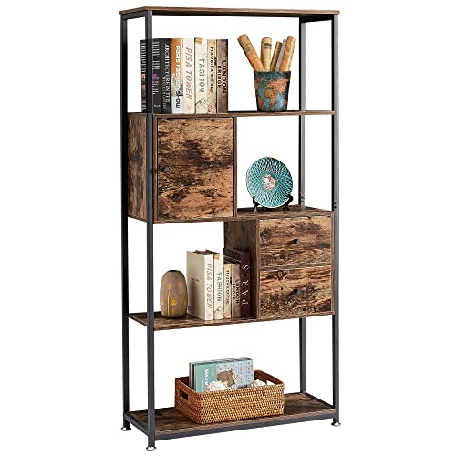 Vecelo 4-Tier Book Case Storage Bookshelf With Rack Shelves And Drawers For Living Room, Home Office, Library, Multifunctional, Brown And Black #TOP15