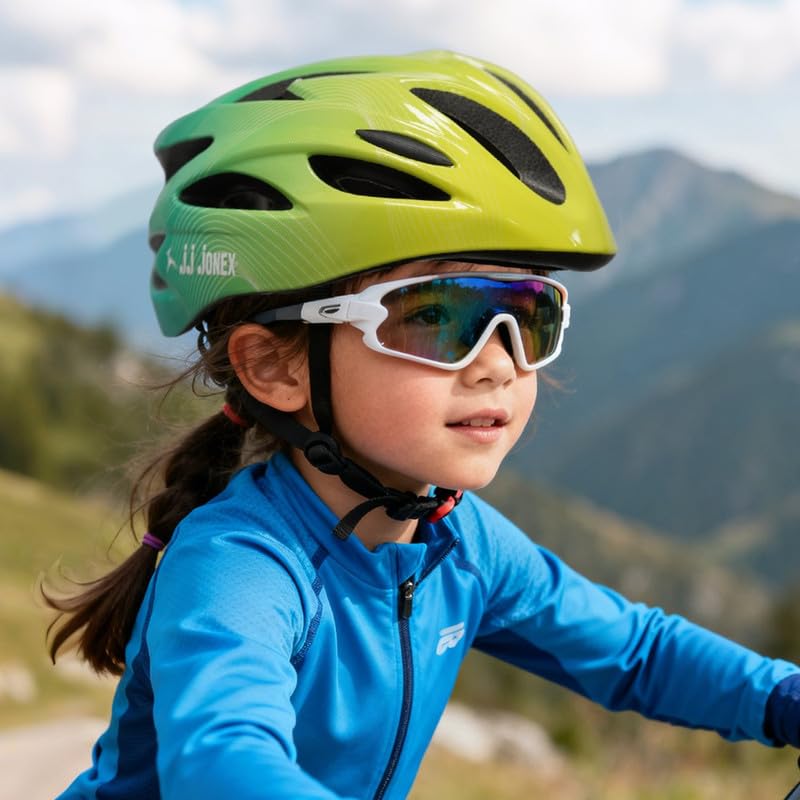 Image of JJ JONEX Professional Adjustable Cycling & Skating Helmet with Detachable Visor | Lightweight Mountain Bike Helmet with Padded Interior (Neon Yellow /Green) Medium (MYC)