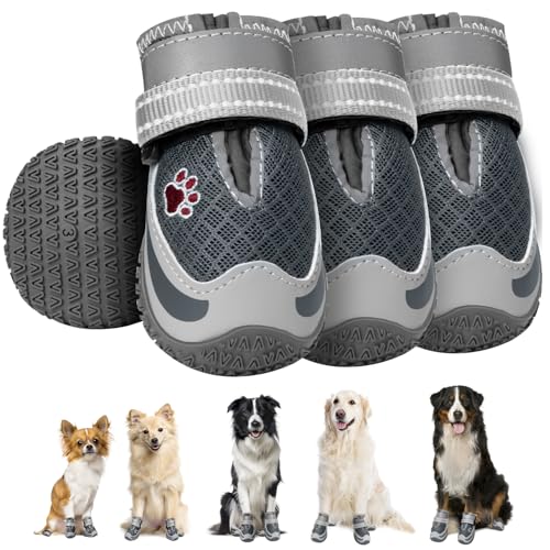 Slowton STP150-DGY-7-AO-A Dog Shoes For Large Dogs - Mesh Breathable Dog Boots cover