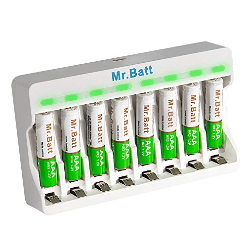 Rechargeable AAA Batteries 8 Pack, Mr.Batt NiMH AAA Batteries with Smart AA AAA Rechargeable Batteries Charger