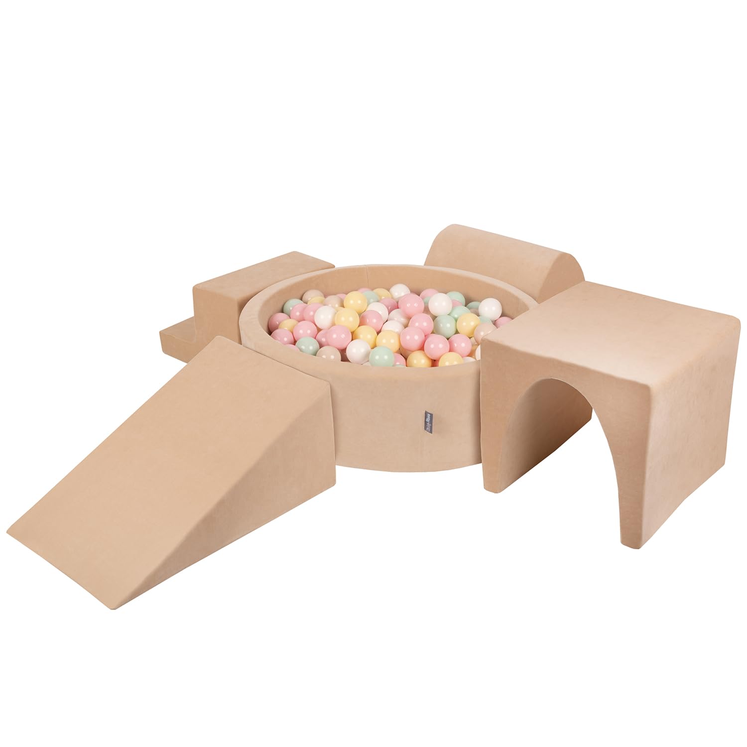 KiddyMoon Velvet Aire De Jeux En Mousse Avec Rond Piscine À Balles (300 Balles)Fosses À Boules Pour Enfants Jouets Parcours Obstacles, Beige Sableux:Beige Pastel/Jaune Pastel/Blanc/Menthe/Rose Poudré