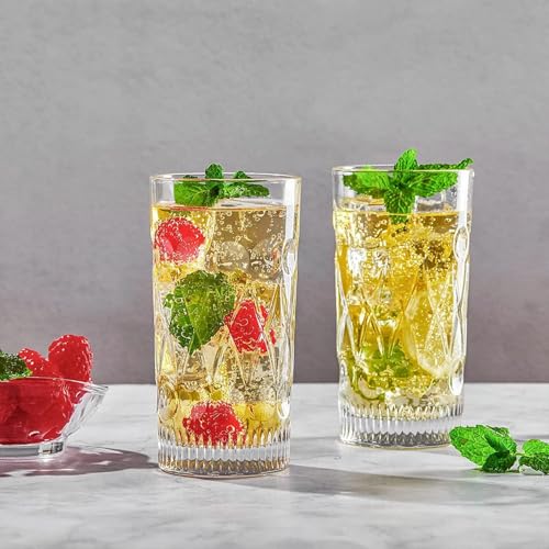 Image of bellemax 300 ML Premium Juice Glasses Drinking Glasses,Highball Lead-Free Glasses,Tumblers for Water,Juice,Beer,Cocktail and Mixed Drinks - 6 Pieces,Transparent (BM-13)