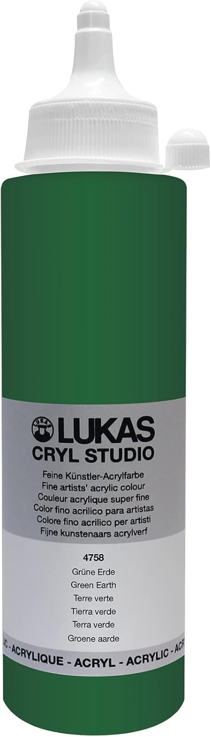 Lukas CRYL Studio Artist Acrylic Paint, Green Earth, 250 ml Bottle - High Pigment Acrylic Paints for Canvas Painting, Large Scale Works - Medium-Viscosity, Water-Mixable, Fast Drying