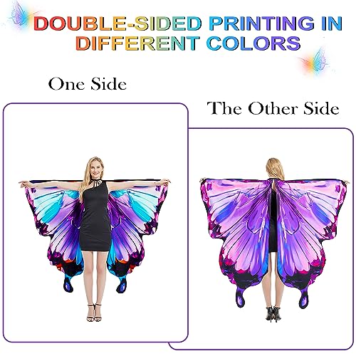 plainshe Butterfly Wings Double-Sided, Fairy Wings for Adults Halloween Costumes for Women 3PCS Butterfly Cape Set (Double-Sided 14) - Image 2