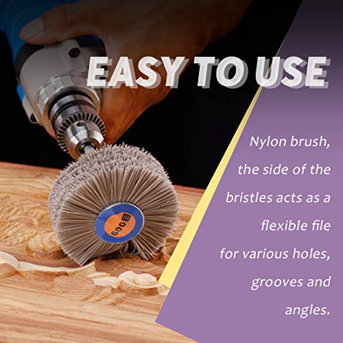 Swpeet 5 Stück 5 Größen 80# 180# 240# 320# 600# Nylon Radbürste Schleifkopf mit 6 mm Gewindeschaft Sortiment Kit Schleifmopp Schleifscheibe zum Polieren, Entfernen von Rost und Lackieren