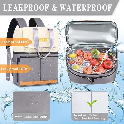 Image of Scothen Backpack Cooler with Double Decker & 12 Ice Packs- Keeps 36 Cans Cold for Up to 24 Hours- Waterproof & Leak Proof Insulated Cooler Backpack- Stylish Cooler Bookbag for Women Travel Work Beach