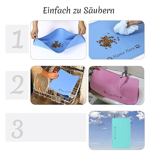Napfunterlage Hund Katzen, OXYEFEI Personalisiert Hundematte Silikon mit Name&Muster Wasserdicht Cleany Hundenapf Unterlage Vermeiden Auslaufen für Katzennapf Futternapf Wassernapf