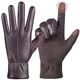 alqqas Winter Fashion Leather Gloves for Men, Finger Touchscreen Texting Wool Lined Warm Windproof Suede Driving Gloves