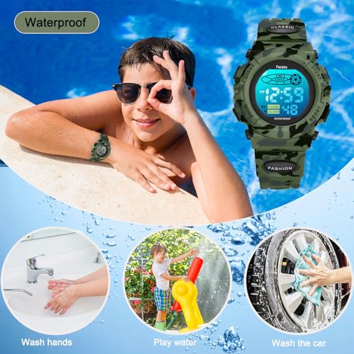 Image of Kids Watch Digital for Boys-Waterproof Kids Sports Watch with Light, Alarm&Snooze,Stopwatch Military Design Silicone Band Gift for Birthdays,Christmas Outdoor Activities(8+ Years)