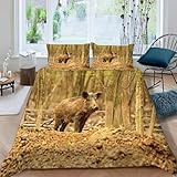 Funda Nordica Cama 90 Jabalí Funda de edredon Suelo Lodoso 3D Funda Nórdica 135x200 Funda Nordica de Microfibra Suave con Cremallera + 2 Fundas de Almohada 50x75cm e-554