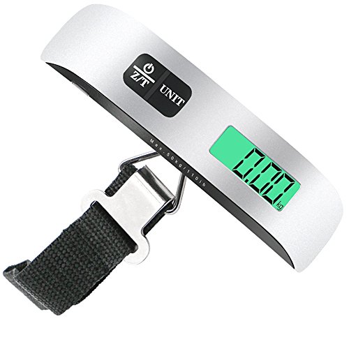 Preisvergleich Produktbild Digitale Kofferwaage,Yica Gepäckwaage Tragbare Hängewaage LCD-Anzeige mit Hintergrundbeleuchtung Tara-Funktion praktisch für Reisen Familienleben,50 kg Kapazität,Silber Schwarz