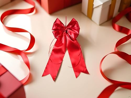 CaPiSo 20x40 cm Große Satin-Doppelschleife ohne Basteln Schleife Geburtstag Weihnachtsschleife Weihnachten Hochzeit Doppelschleife Satinschleife (Rot-End 02)