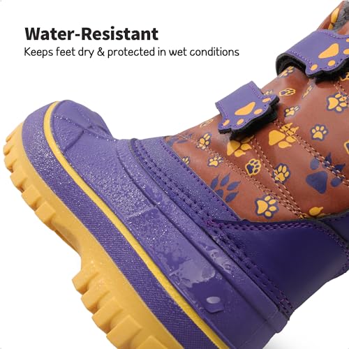 Dream Pairs Boys Girls Snow Boots Waterproof Outdoor Sport Warm Cozy Anti-Slip Cute Ankle Winter Shoes For Toddler/Little/Big Kid,Size 4 Big Kid,Dark Blue/Brown/Yellow,Ducko thumb #2