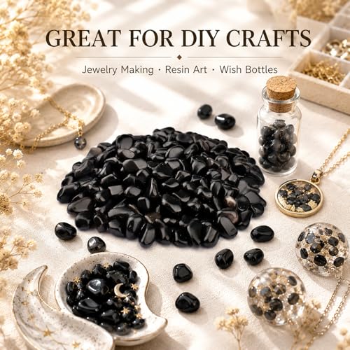 Image of Polished Obsidian Crystal Chips Bulk 200 Pcs - 0.3 inch Small Tumbled Stone Chips Rocks, 10 oz Crushed Sea Glass Vase Filler Stones for Healing, Reiki, Crafting, Home Decor