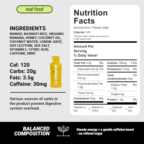 Image of Spring Energy - Hill Aid - Mango Mint Energy Gel with 30 mg of Caffeine 120 Kcal