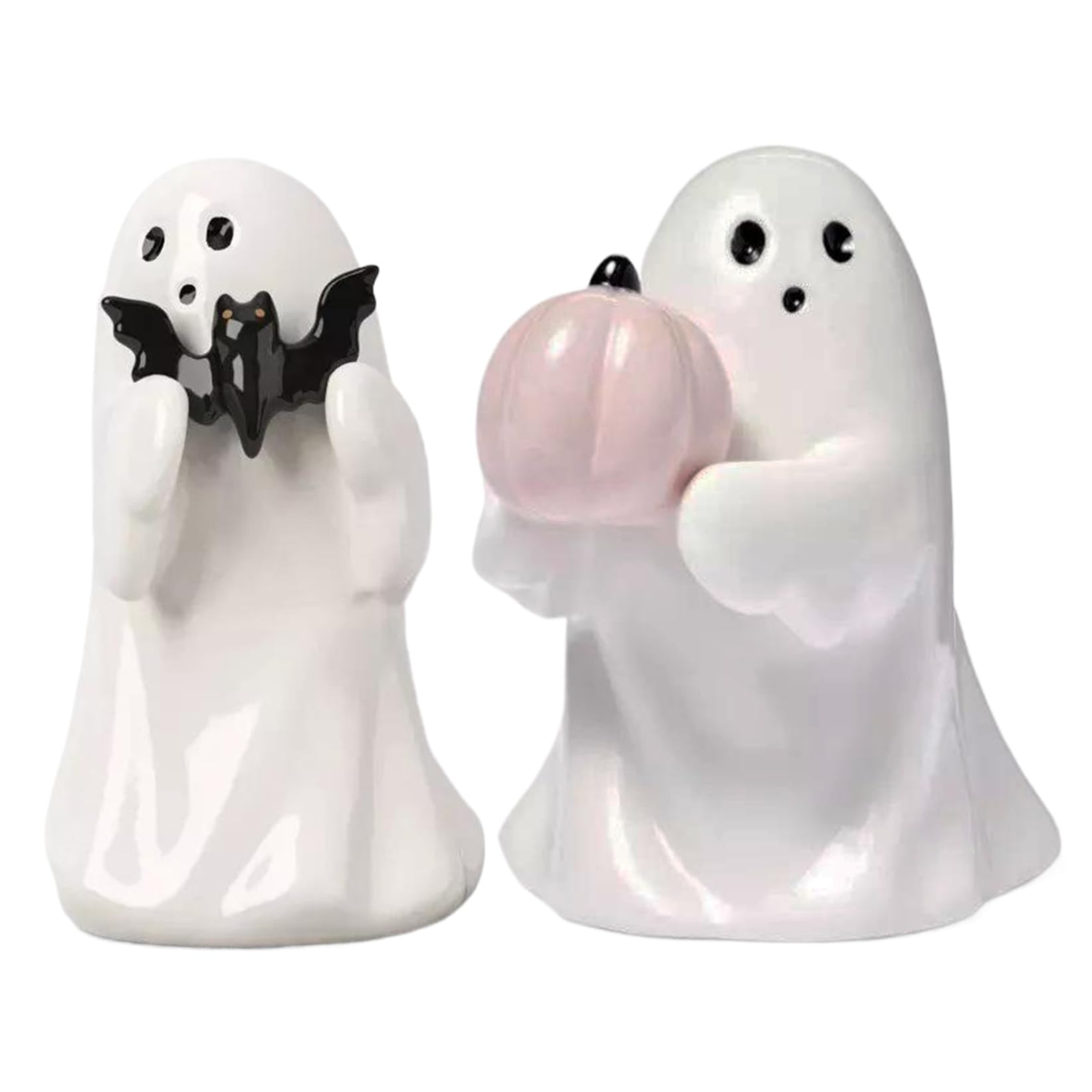 Monwssoe Halloween Decor, 2PCS Halloween Ghost 3.94" Resin Ghost Decor Ornament, Home Standing, White Spooky Cute for Home Indoor Shelf Table