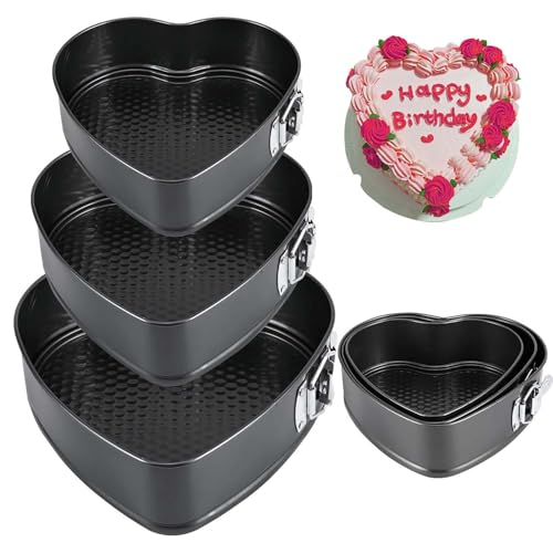 Punklong 3 Pcs Heart Cake Tin Set, Tins for Baking Removable Bottom Non Stick Baking Pan, Even Heat Distribution Heart Shaped Cake Tin,Honeycomb Chass is Carbon Steel and Sizes is 20/22/24cm