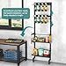 Bukfen Garage Tool Storage Rack, Wall Mount 5-Tier Heavy Duty Metal Organizer with 8 Drill Holder Slots, Adjustable Shelves, Side Hooks Workshop Utility 1 Pack Black Vertical Space-Saving Organization