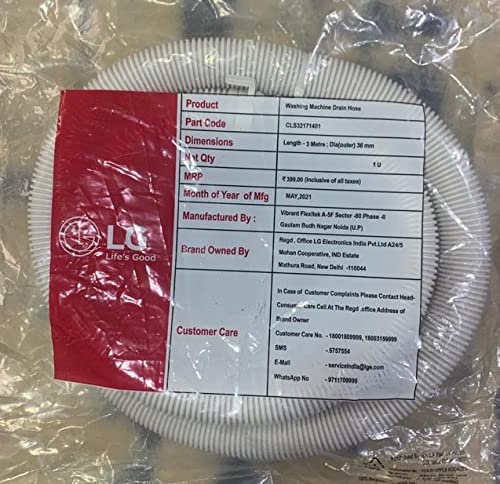 LG Original 3 Meter Top load/Semi Load Washing Machine Outlet Drain Waste Water Hose Flexible Hose Pipe (Pack Of 1) (3)