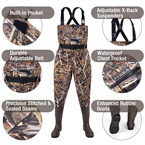 Hisea Upgrade Chest Waders Fishing Waders For Men With Boots Waterproof Lightweight Bootfoot Cleated 2-Ply Nylon/Pvc #TOP2