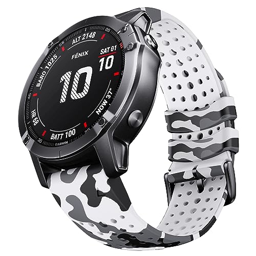 NotoCity for Fenix 5X Fenix 7X Sport Silicone Watch Band 26mm Replacement Strap for Fenix 6X/ 6X Pro/ 5X Plus/Tactix 7 Pro/Enduro 2/ Fenix 3/ Descent Mk2 (Camo white)